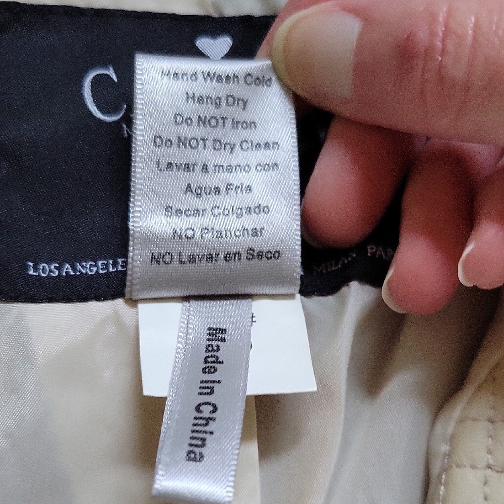 Carmin Cream Faux Leather Jacket Sz S - Picture 6 of 11